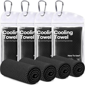image:imageROXUN Cooling Towels 4 Pack 40x12 Chilly Ice Rags for Neck and Face  GrayBlueGreenBlack Soft Breathable Sports and Outdoor Workouts Comes with Storage Bags amp Carabiners4 Black