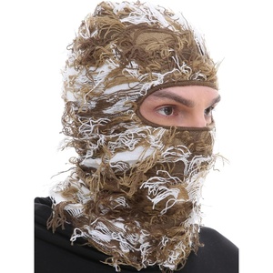 image:imageROXUN Distressed Ski Mask Balaclava Yeat Shiesty Fluffy Knitted Full Face  Highly stretchy construction01 Brown Mixed