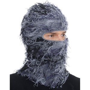 image:imageROXUN Distressed Ski Mask Balaclava Yeat Shiesty Fluffy Knitted Full Face  Highly stretchy construction01 Gray Mixed