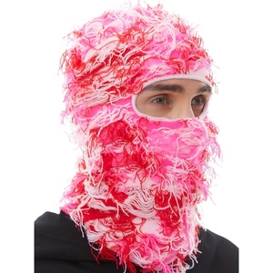 image:imageROXUN Distressed Ski Mask Balaclava Yeat Shiesty Fluffy Knitted Full Face  Highly stretchy construction01 Pink Mixed