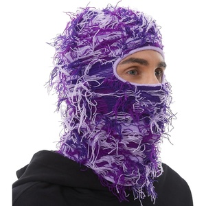 image:imageROXUN Distressed Ski Mask Balaclava Yeat Shiesty Fluffy Knitted Full Face  Highly stretchy construction01 Purple Mixed