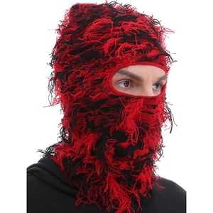 image:imageROXUN Distressed Ski Mask Balaclava Yeat Shiesty Fluffy Knitted Full Face  Highly stretchy construction01 Red Mixed