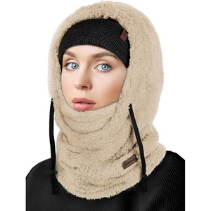 image:imageROXUN Ski Mask Fleece Balaclava Windproof Face Mask Winter Warm Neck Cover  Adjustable Drawstring Windproof thermal fleece mask One size fits adults Full winter neck coverageBeige