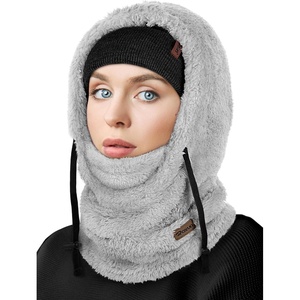 image:imageROXUN Ski Mask Fleece Balaclava Windproof Face Mask Winter Warm Neck Cover  Adjustable Drawstring Windproof thermal fleece mask One size fits adults Full winter neck coverageLight Gray